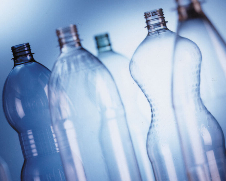 Empty PET bottles placed next to each other